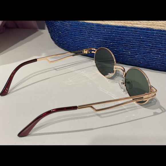 Green lenses gold round frame double bridge nose sunglasses - Picture 8 of 9